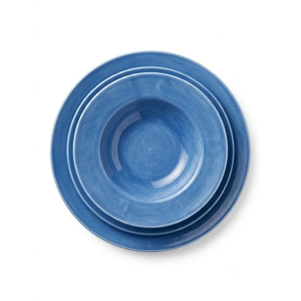 Pottery Barn Sausalito Blue Stoneware‎ Dinner Plates Rimmed Soup Bowl Lot Mexico